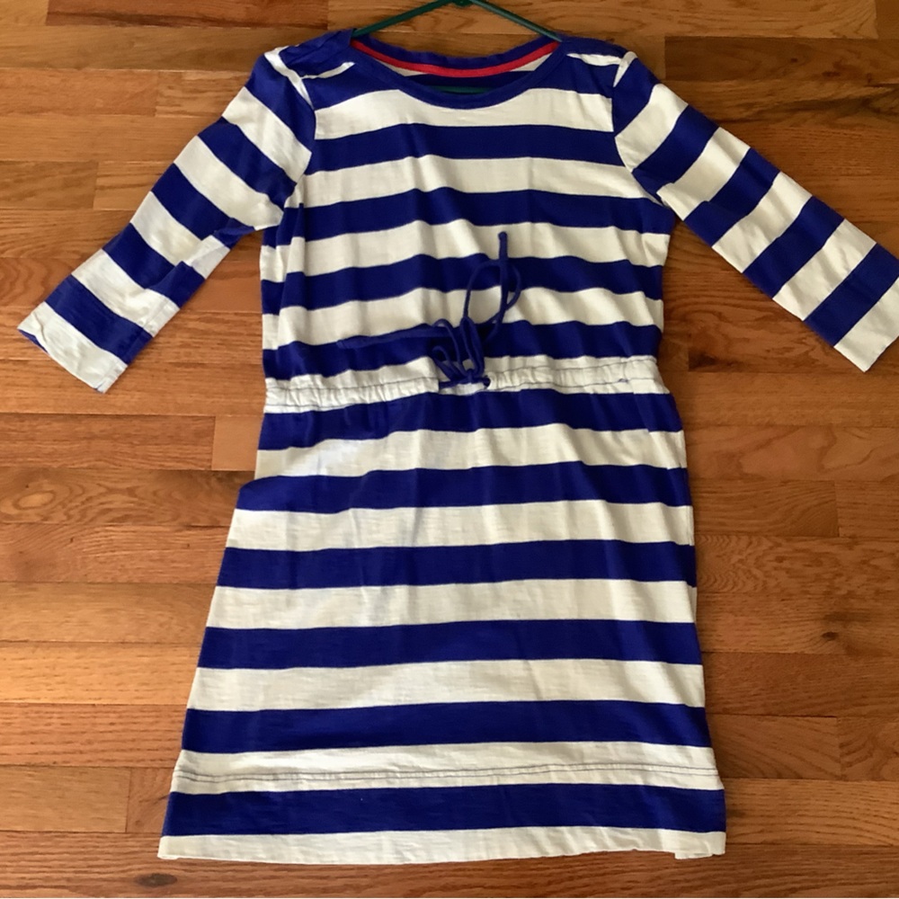 Merona Cobalt Blue & Ivory Casual Dress sz L with 3/4 Sleeves Drawstring waist